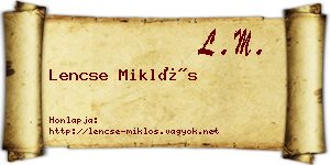 Lencse Miklós névjegykártya